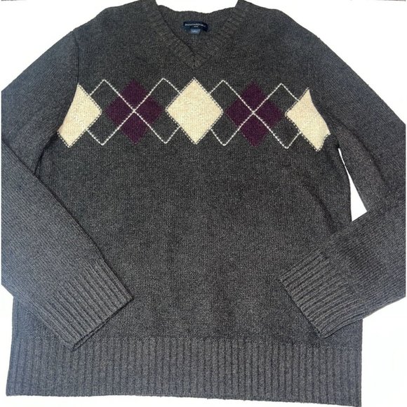 Banana Republic Sweater Men’s Size Large 100% Lambs Wool Brown V Neck Preppy - Picture 1 of 6